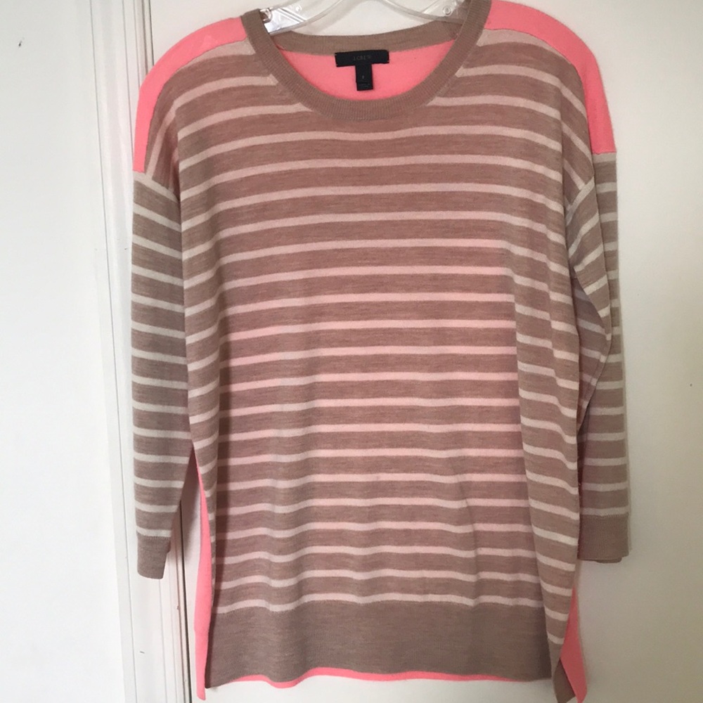 J Crew Striped Front 100% Merino Wool Sweater Sm